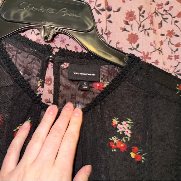 Who What Wear Black Sheer Floral Dress - Picture 5 of 6